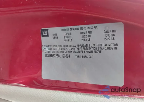 2008 Buick Lucerne Cxl from USA, damaged, VIN 1G4HD57268U193394